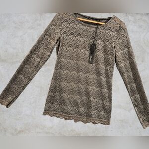 BKE Boutique NWT SZ L Gray Fitted Lace Sheer Stretch Coquette Romantic Fairy Top